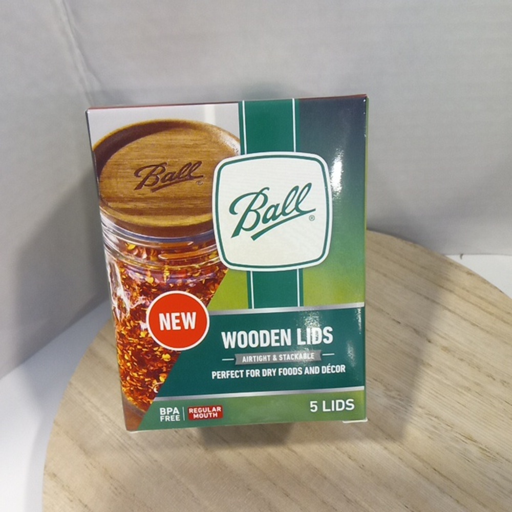 Ball Acacia Wood Regular Mouth Jar Lids With Silicone Seal--5  Pack NEW!!
